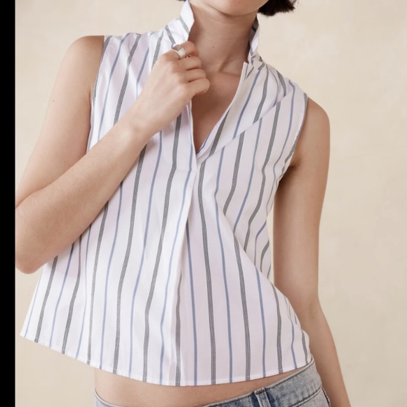 Nwt Banana Republic Striped Sleeveless Cotton Poplin Blouse - Picture 1 of 7